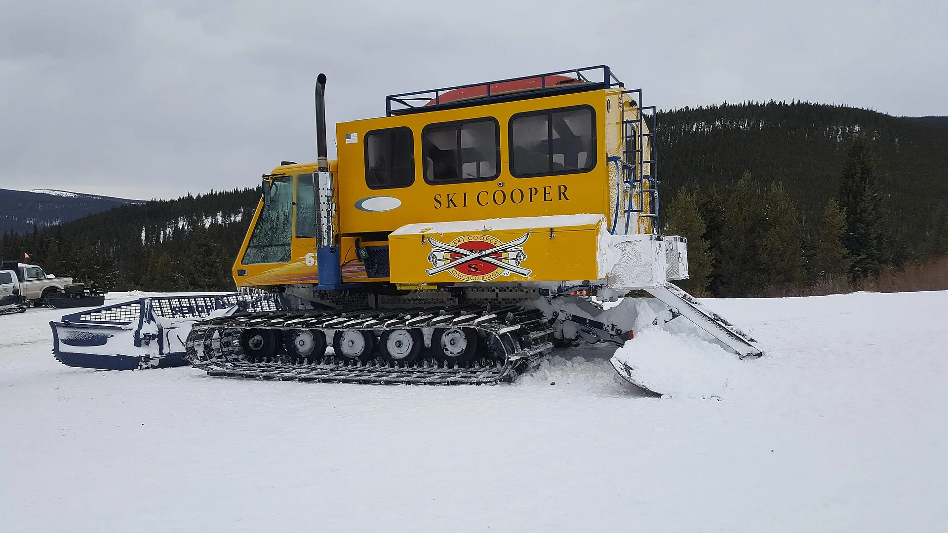 Ski Cooper snowcat parked on the snow at Chicago Ridge